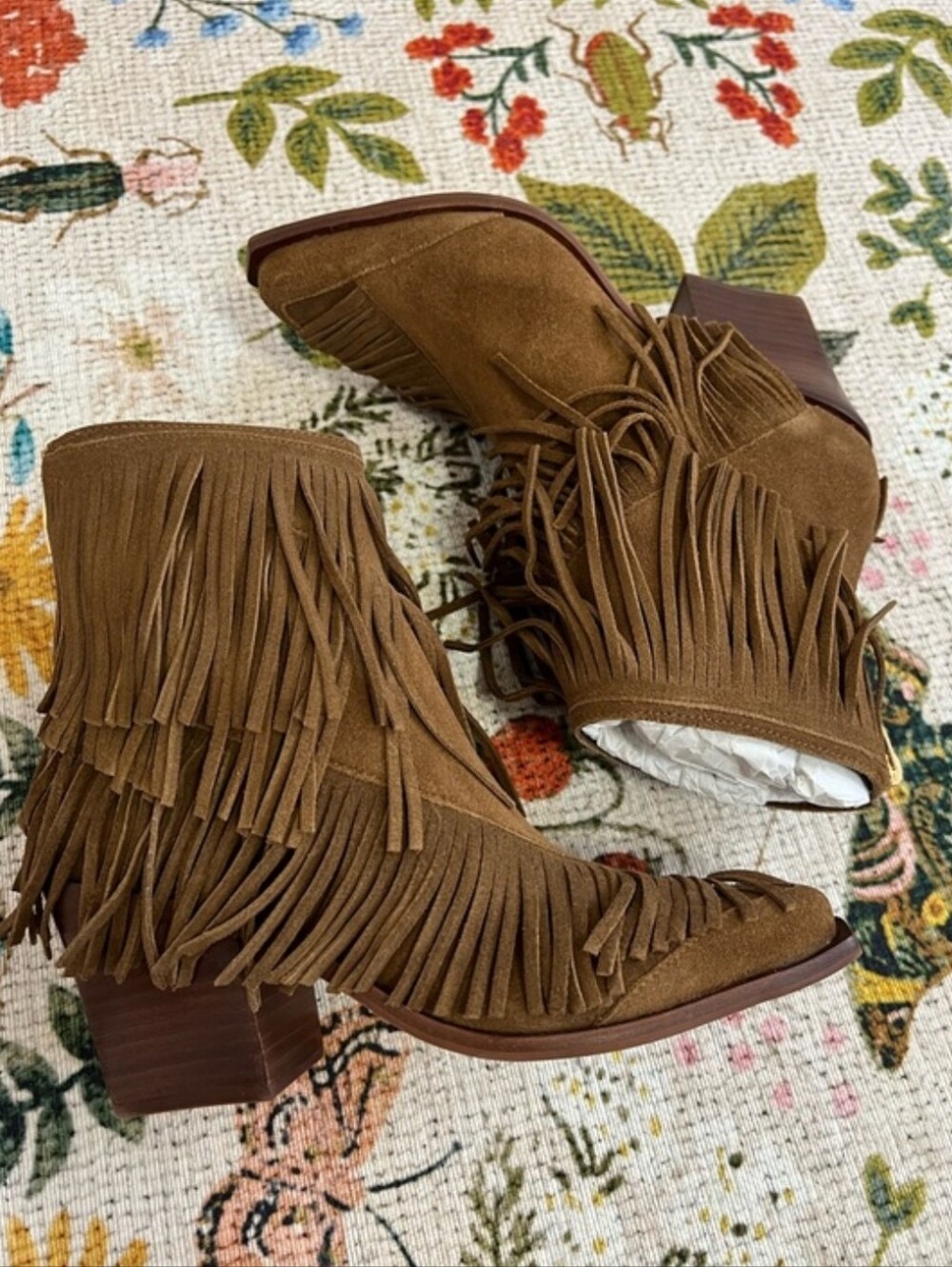 New Dolce Vita Torey Fringe Suede Chestnut Boots - Picture 3 of 16